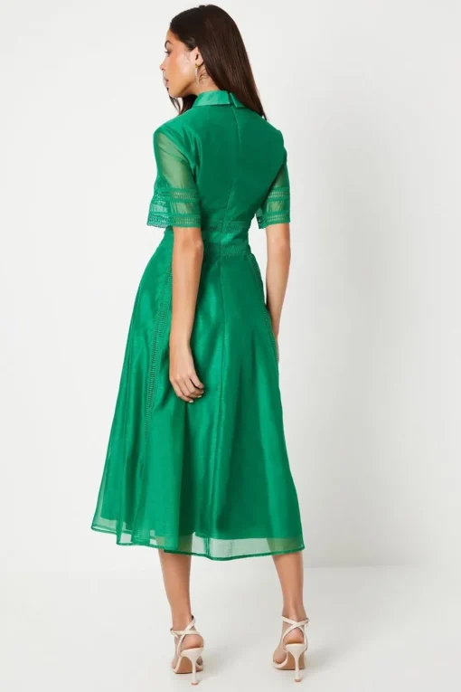 Organza Lace Trim Mix Shirt Dress