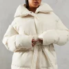 Padded Collar Tie Belt Puffer Coat