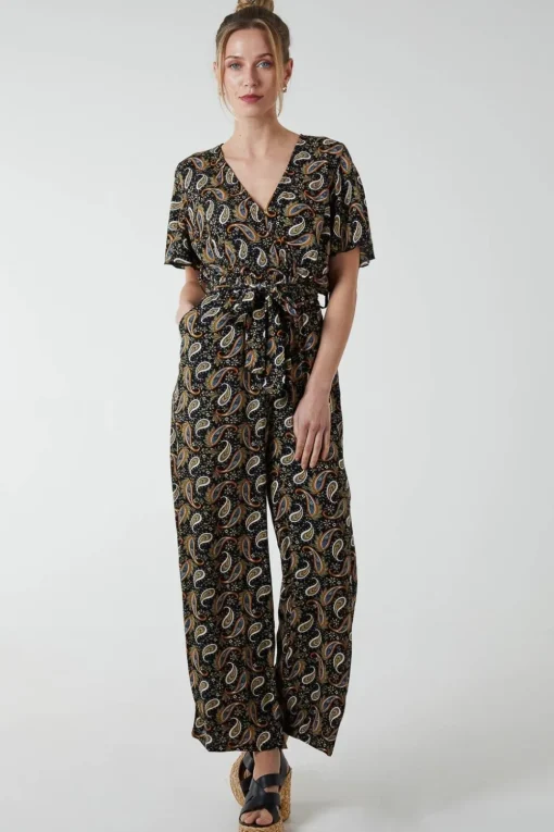 Paisley Floral Tie Waist Jumpsuit