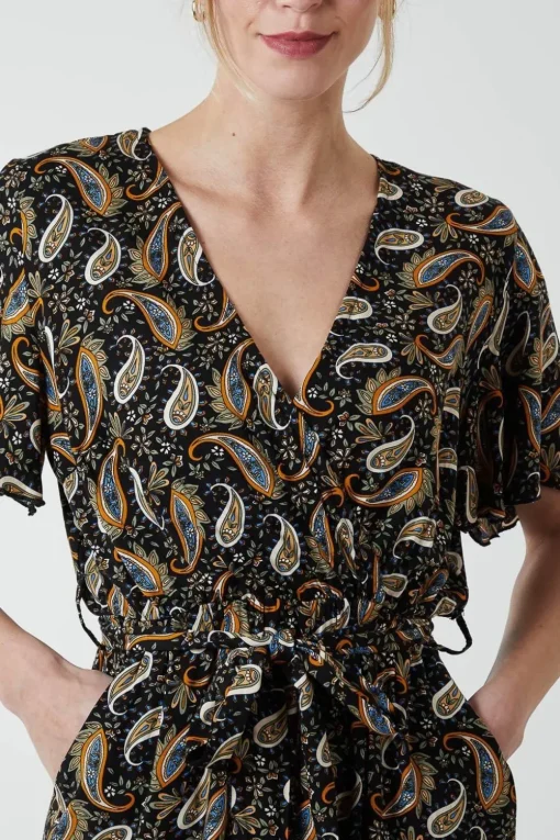 Paisley Floral Tie Waist Jumpsuit