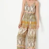 Paisley Patchwork Printed Crinkle Strappy Wide Leg Jumpsuit