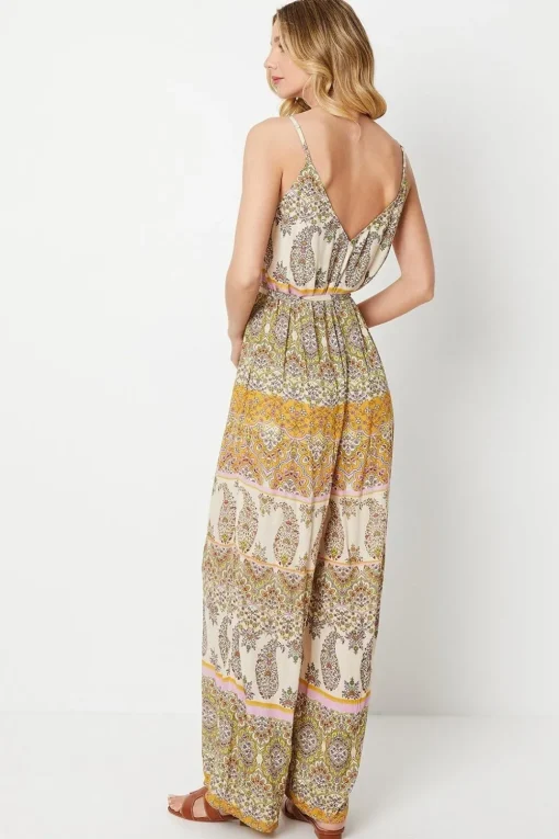 Paisley Patchwork Printed Crinkle Strappy Wide Leg Jumpsuit