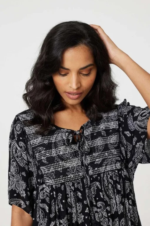 Paisley Print Keyhole Neck Relaxed Dress