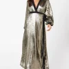 Party Metallic Long Sleeve Wrap Dress