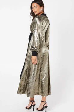 Party Metallic Long Sleeve Wrap Dress