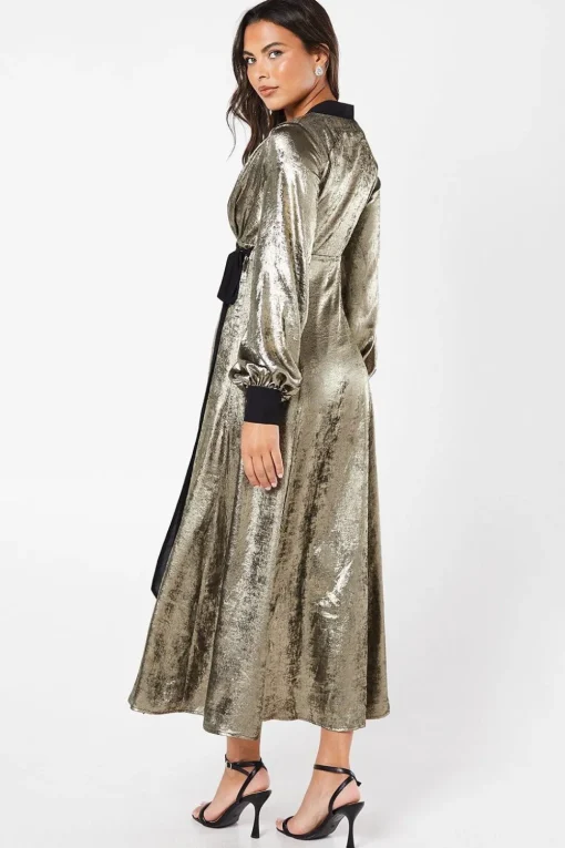 Party Metallic Long Sleeve Wrap Dress