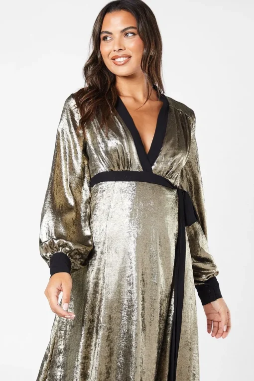 Party Metallic Long Sleeve Wrap Dress