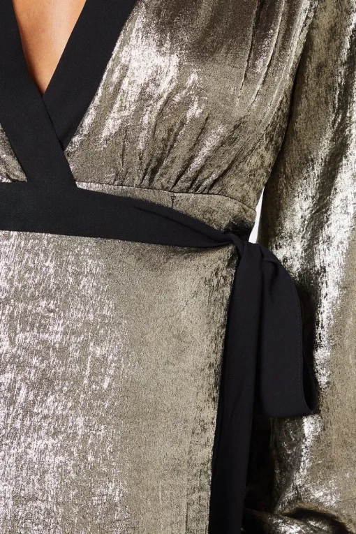Party Metallic Long Sleeve Wrap Dress