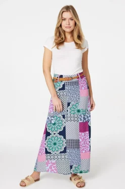 Patchwork Print A-Line Maxi Skirt