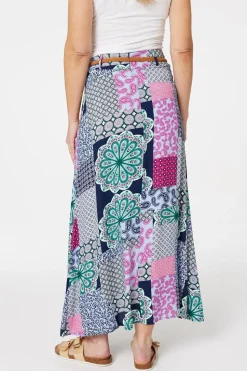 Patchwork Print A-Line Maxi Skirt
