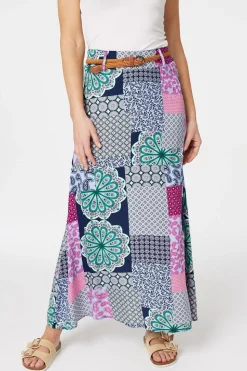 Patchwork Print A-Line Maxi Skirt