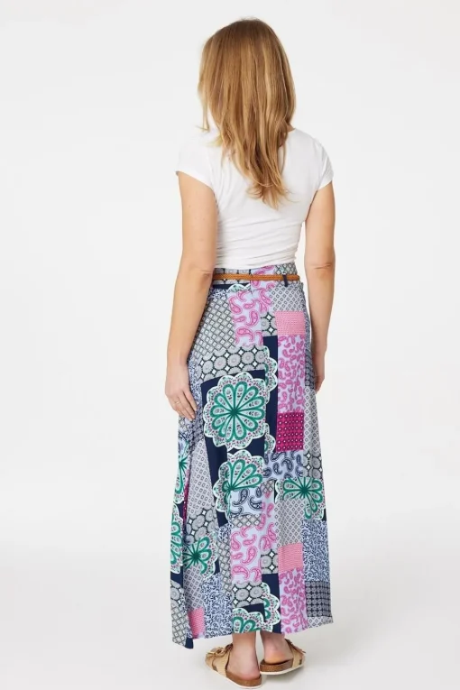 Patchwork Print A-Line Maxi Skirt