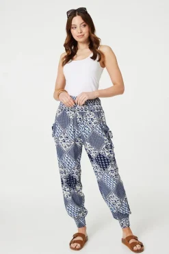 Patchwork Print High Waist Harem Pants