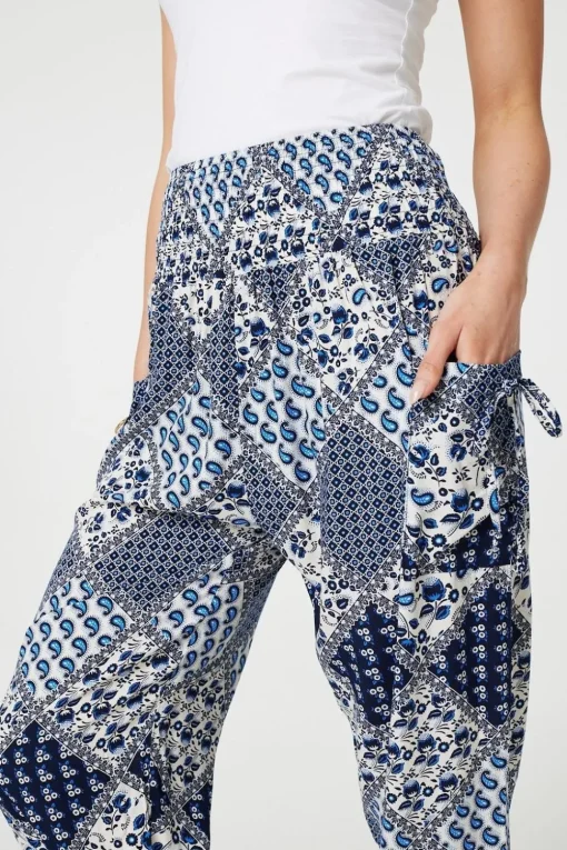 Patchwork Print High Waist Harem Pants