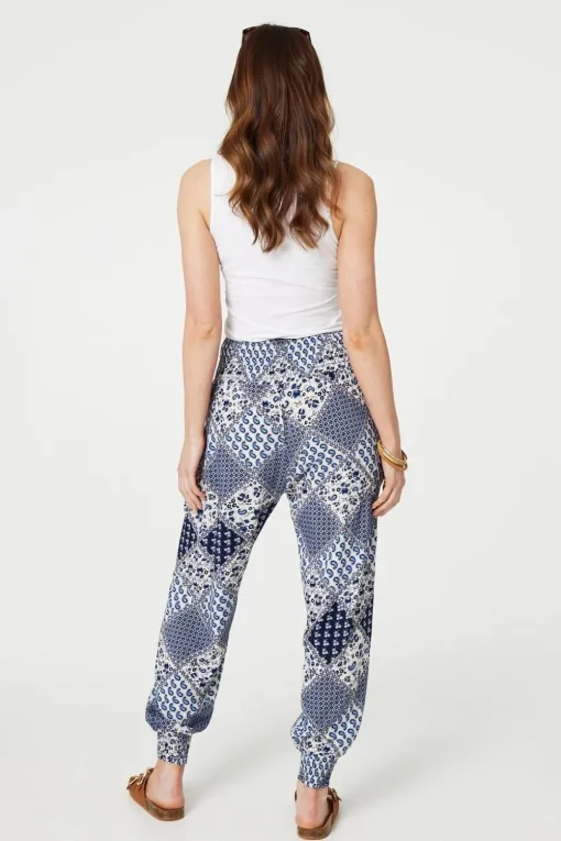 Patchwork Print High Waist Harem Pants