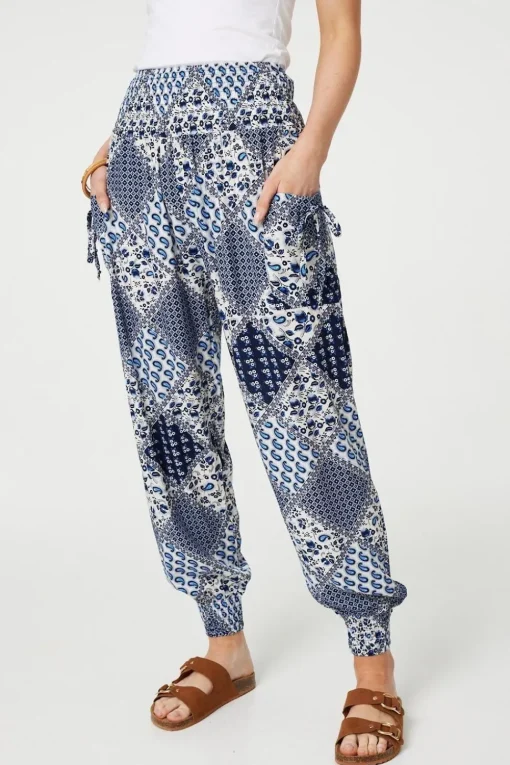 Patchwork Print High Waist Harem Pants