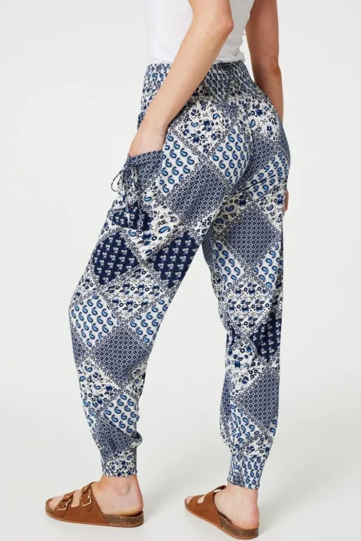 Patchwork Print High Waist Harem Pants