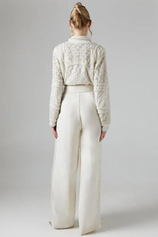 Pearl Embellished Bodice Velvet Bridal Jumpsuit