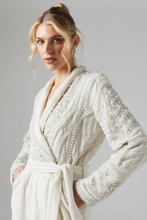 Pearl Embellished Bodice Velvet Bridal Jumpsuit