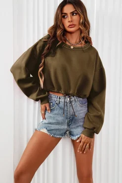 Perfectly Oversized Cropped Sweatshirt In Khaki