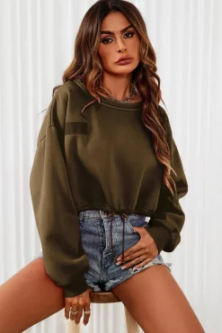 Perfectly Oversized Cropped Sweatshirt In Khaki
