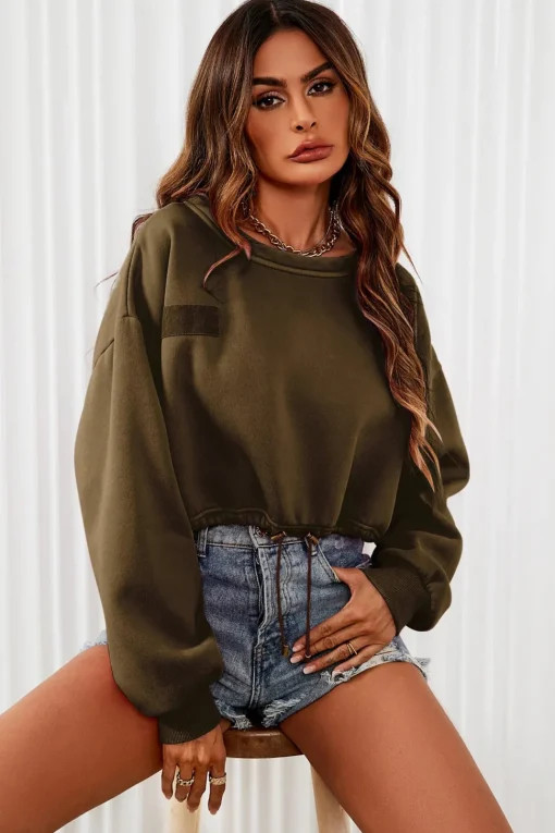 Perfectly Oversized Cropped Sweatshirt In Khaki