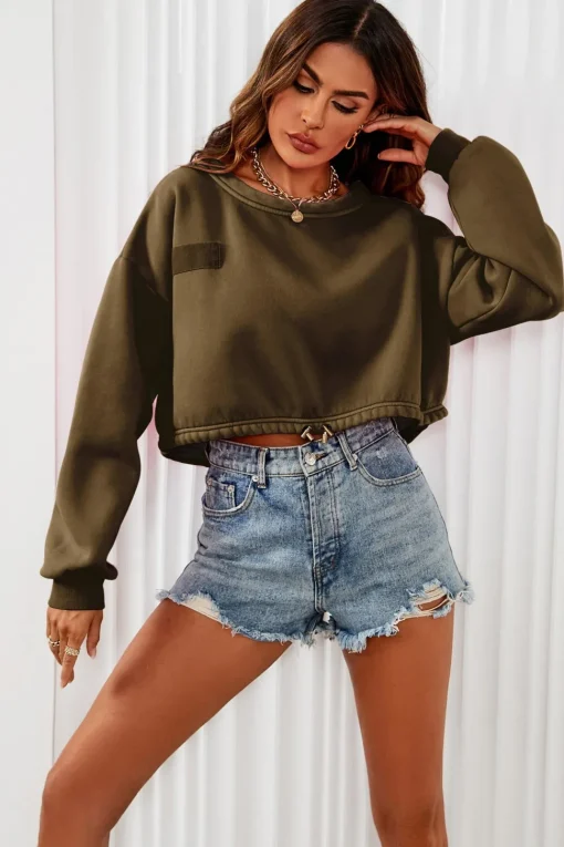 Perfectly Oversized Cropped Sweatshirt In Khaki