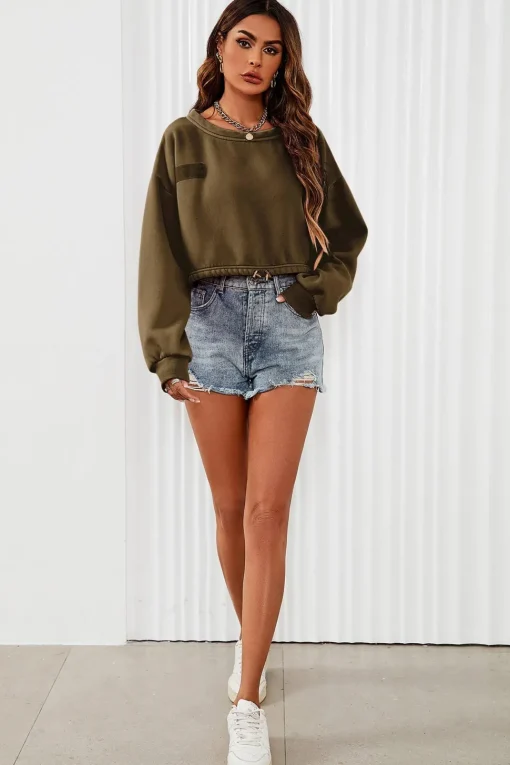 Perfectly Oversized Cropped Sweatshirt In Khaki