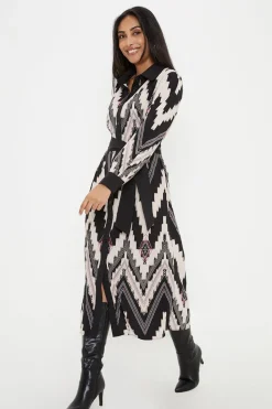 Petite Abstract Belted Shirt Dress