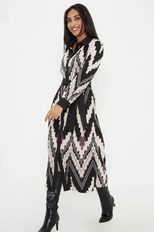 Petite Abstract Belted Shirt Dress