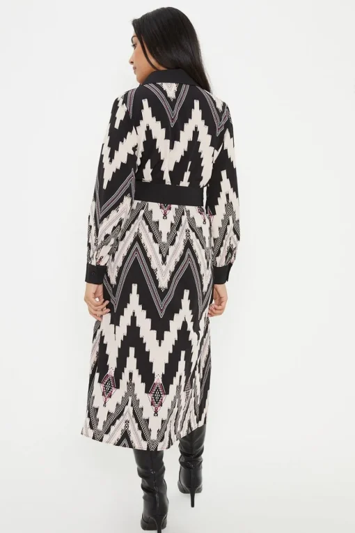 Petite Abstract Belted Shirt Dress