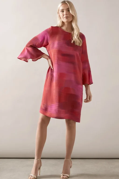 Petite Abstract Print Frill Sleeve Shift Dress