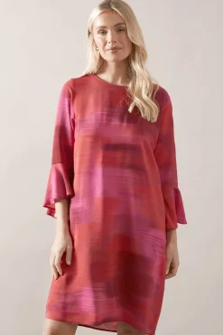 Petite Abstract Print Frill Sleeve Shift Dress