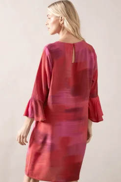 Petite Abstract Print Frill Sleeve Shift Dress