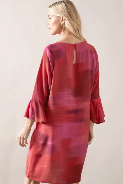 Petite Abstract Print Frill Sleeve Shift Dress
