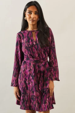 Petite Abstract Print Tie Waist Shift Dress