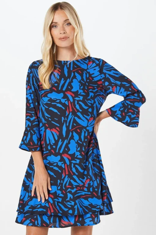 Petite Abstract Tiered Shift Dress