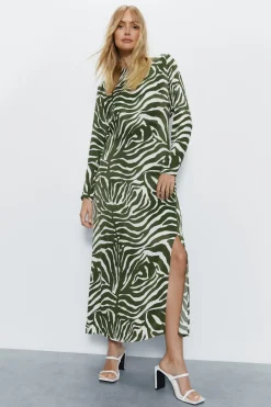 Petite Animal Print Satin Split Column Dress