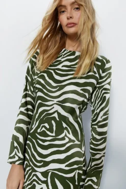 Petite Animal Print Satin Split Column Dress