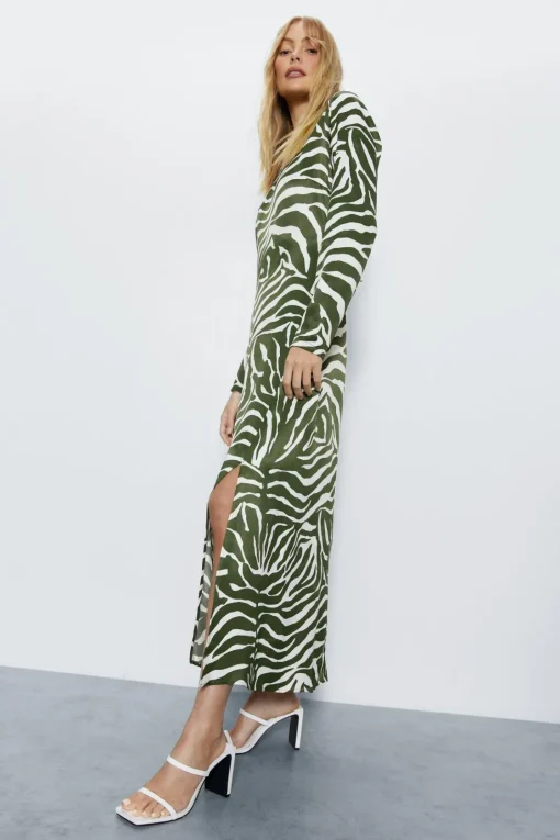 Petite Animal Print Satin Split Column Dress