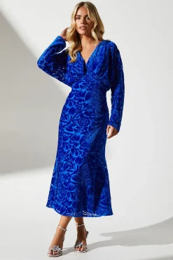 Petite Batwing Floral Devore Midi Wedding Guest Dress