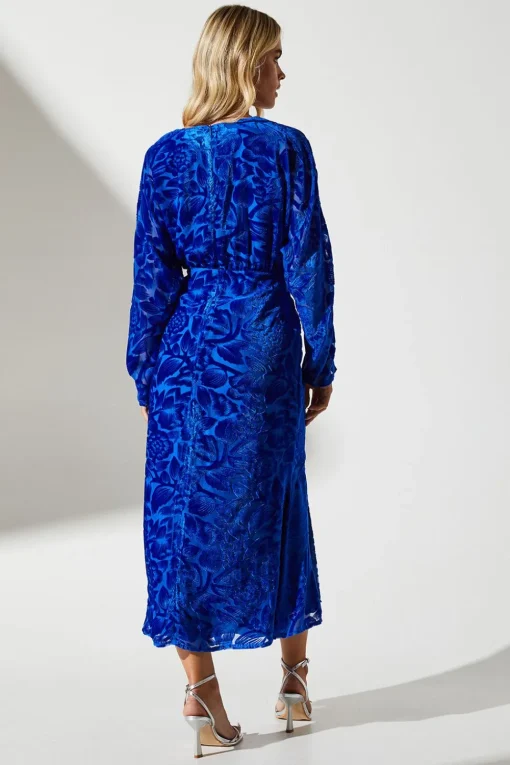 Petite Batwing Floral Devore Midi Wedding Guest Dress