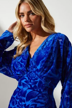 Petite Batwing Floral Devore Midi Wedding Guest Dress