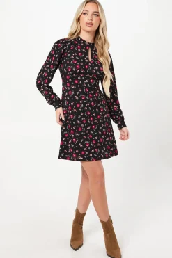 Petite Berry Ditsy Keyhole Mini Dress