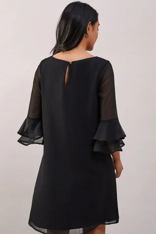 Petite Black Flute Sleeve Shift Dress