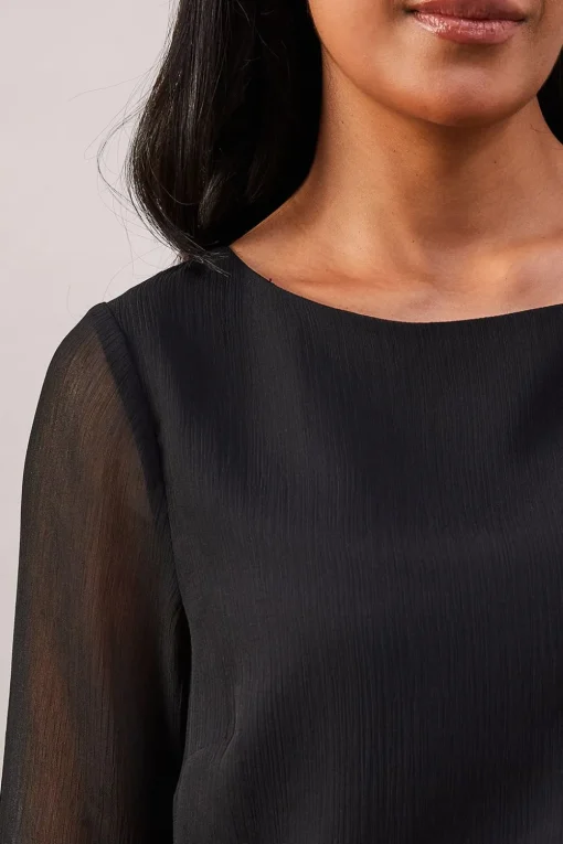 Petite Black Flute Sleeve Shift Dress