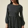 Petite Black Spot Tiered Hem Mini Dress