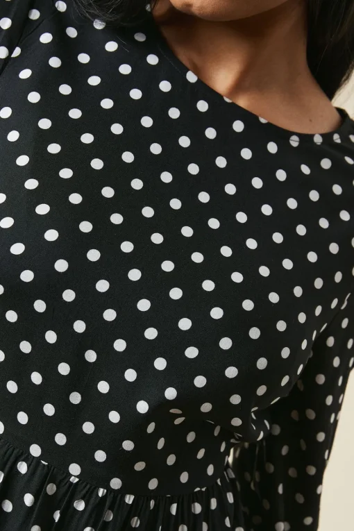 Petite Black Spot Tiered Hem Mini Dress