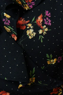 Petite Blue Ditsy Floral Tiered Hem Frill Wrap Mini Dress