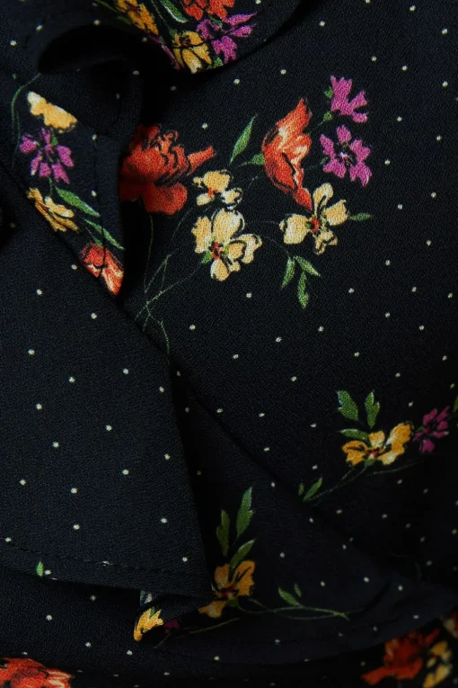 Petite Blue Ditsy Floral Tiered Hem Frill Wrap Mini Dress